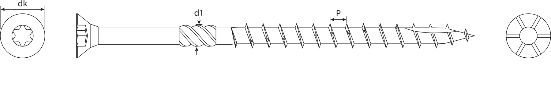 Technical drawing — Flat Countersunk Head Wood Screws with Serrations