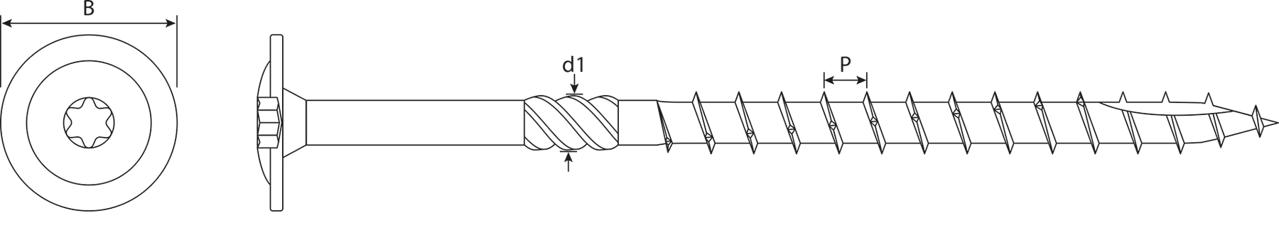 Technical drawing — Wafer Head Wood Screws with Serrations