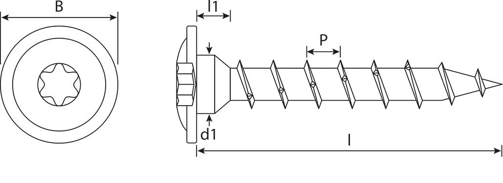 Technical drawing — Wood Screws — TX Wafer Head with Reinforced Neck and Full Thread