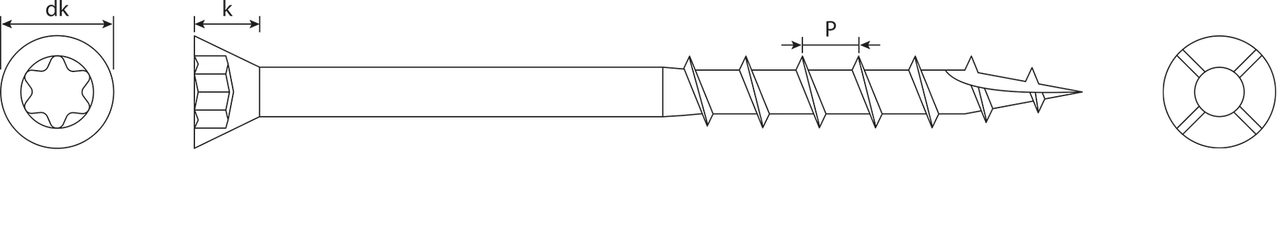 Technical drawing — Wood Terrace Screws — TX Small Flat Head with Ribs Under Head